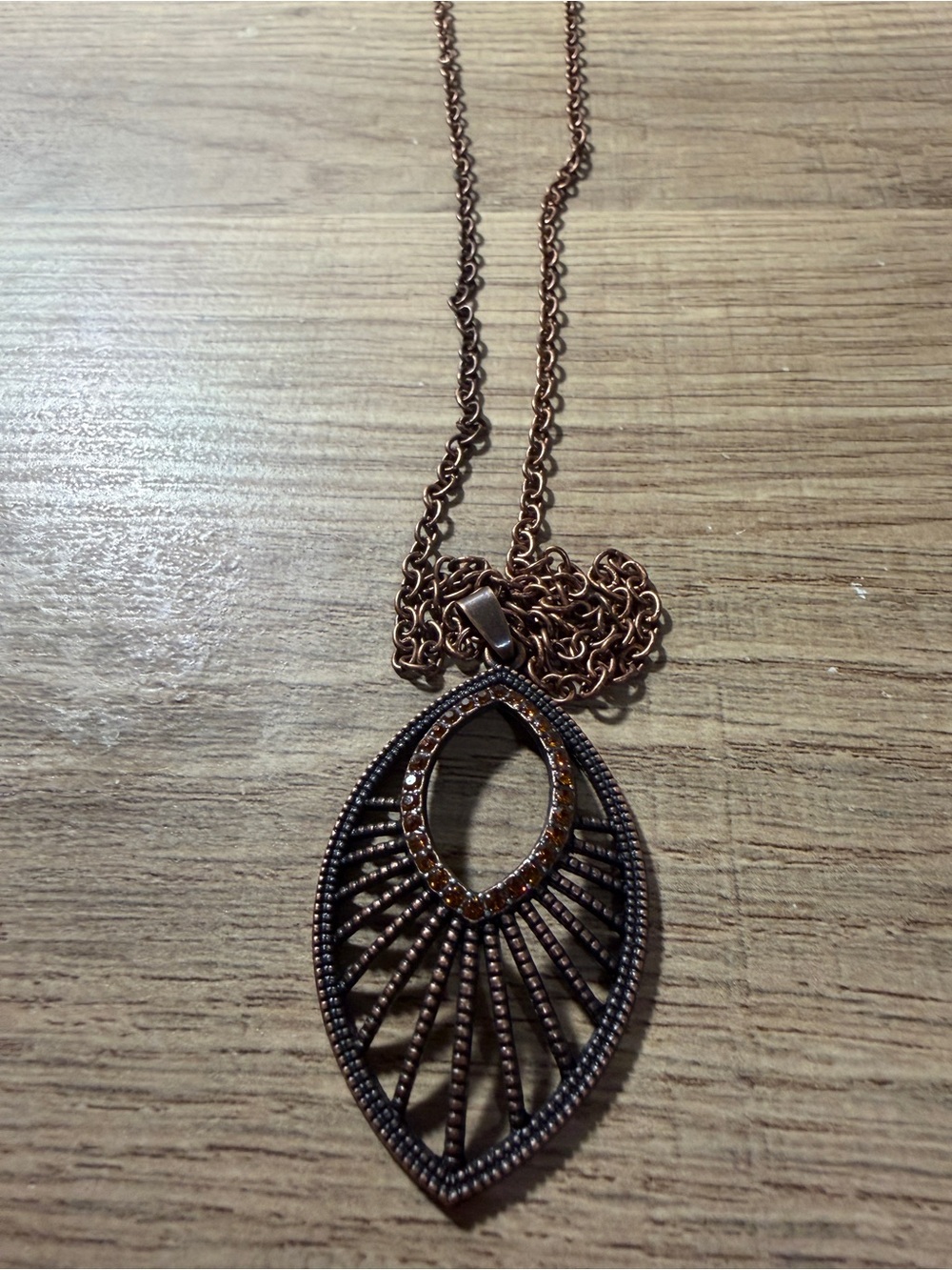 paparazzi Copper-Tone Openwork Marquise Pendant Necklace with Brown Accents